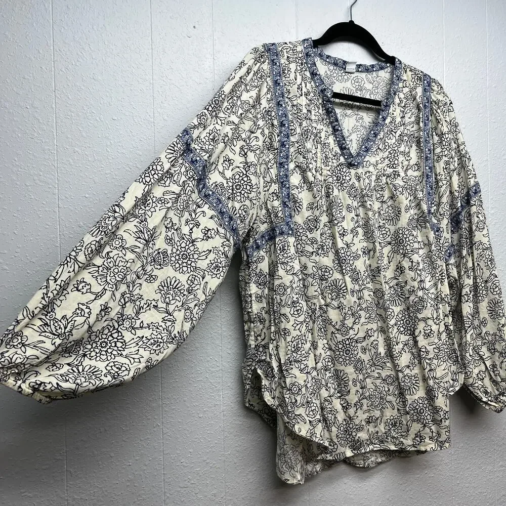 Old Navy Floral Top Womens Large Puff Sleeve Boho Cottagecore Hippie Oversized
